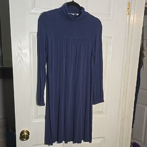 The Nines by HATCH Blue Ribbed Cowl Neck Midi Dress